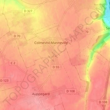 Mapa topográfico Colmesnil, altitude, relevo