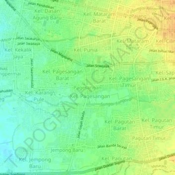 Mapa topográfico Pagesangan, altitude, relevo