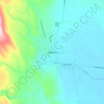 Mapa topográfico Madera, altitude, relevo