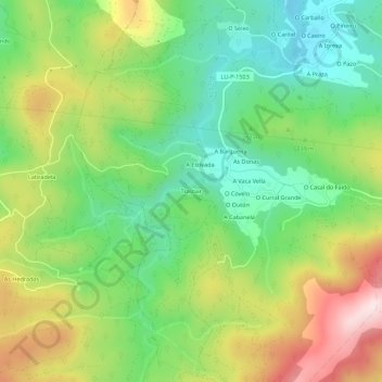 Mapa topográfico Trasbar, altitude, relevo