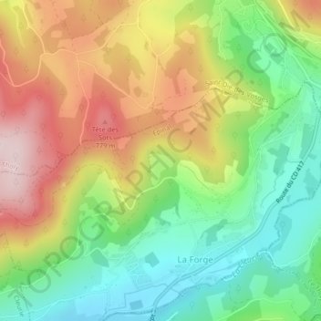 Mapa topográfico La Cotiande, altitude, relevo