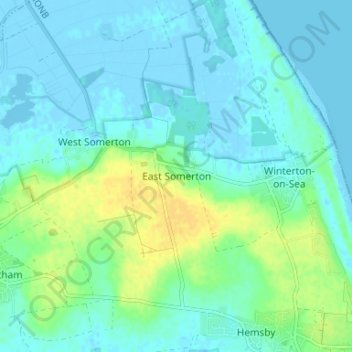 Mapa topográfico East Somerton, altitude, relevo
