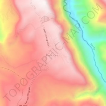 Mapa topográfico Huancas, altitude, relevo