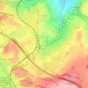 Mapa topográfico Bourbre, altitude, relevo