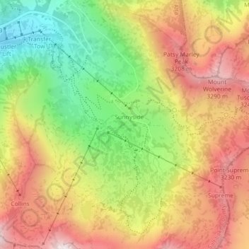 Mapa topográfico Albion Basin, altitude, relevo