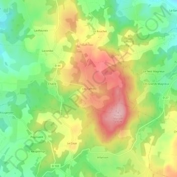 Mapa topográfico Les Taffres, altitude, relevo