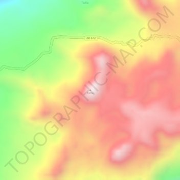 Mapa topográfico Ticlla, altitude, relevo