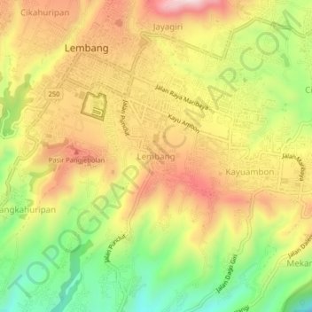 Mapa topográfico Lembang, altitude, relevo