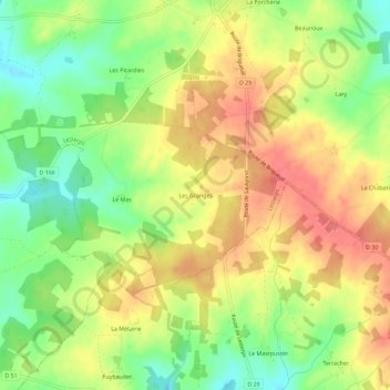 Mapa topográfico Les Granges, altitude, relevo