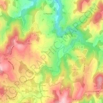Mapa topográfico Garnier, altitude, relevo