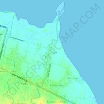 Mapa topográfico Dringu, altitude, relevo