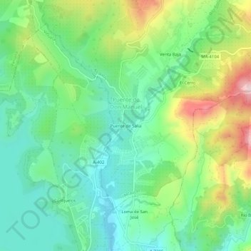 Mapa topográfico Puente de Salia, altitude, relevo