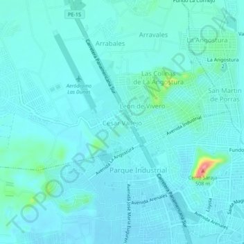 Mapa topográfico Cesar Vallejo, altitude, relevo