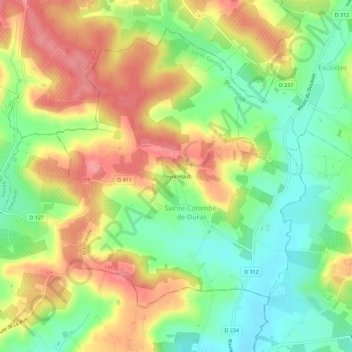 Mapa topográfico Peyre Haut, altitude, relevo