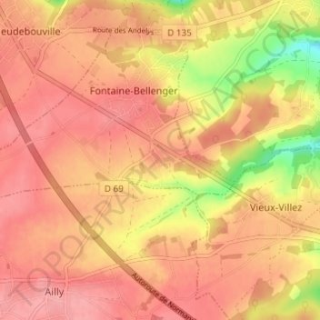 Mapa topográfico Gournay, altitude, relevo