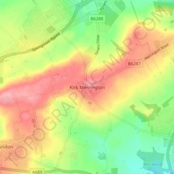 Mapa topográfico Kirk Merrington, altitude, relevo
