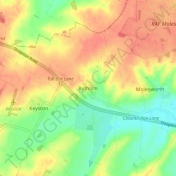 Mapa topográfico Bythorn, altitude, relevo