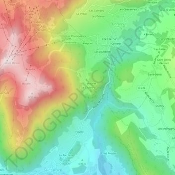 Mapa topográfico Sur Châbles, altitude, relevo