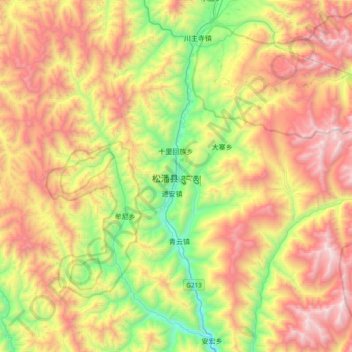 Mapa topográfico 松潘县, altitude, relevo
