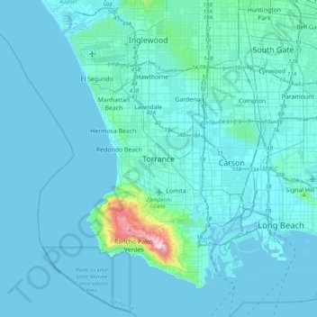 Mapa topográfico Torrance, altitude, relevo