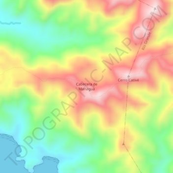 Mapa topográfico Cabecera de Managua, altitude, relevo