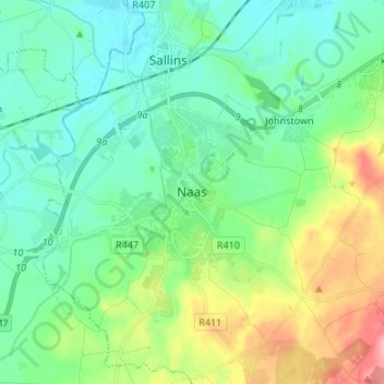 Mapa topográfico Naas, altitude, relevo