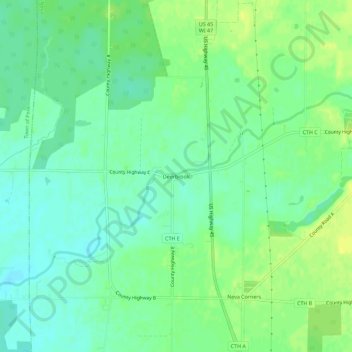 Mapa topográfico Deerbrook, altitude, relevo