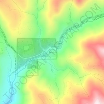 Mapa topográfico Bassetts, altitude, relevo