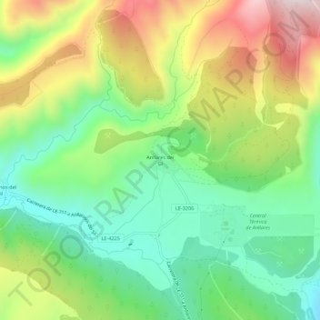 Mapa topográfico Anllares del Sil, altitude, relevo