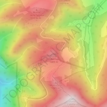 Mapa topográfico Monte Maltempo, altitude, relevo