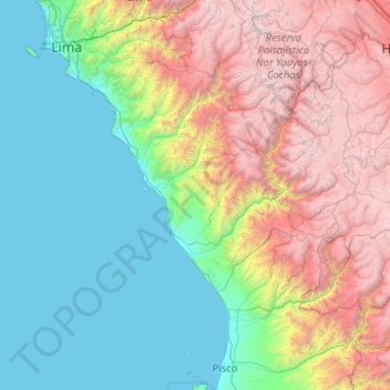 Mapa topográfico Cañete, altitude, relevo