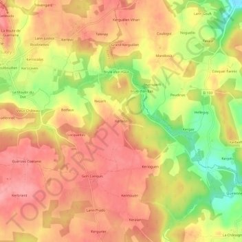 Mapa topográfico Kerleon, altitude, relevo