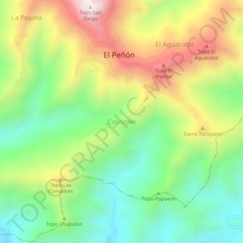 Mapa topográfico Cocorote, altitude, relevo