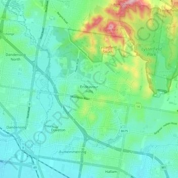 Mapa topográfico Endeavour Hills, altitude, relevo