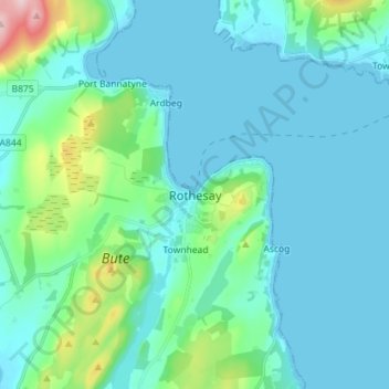 Mapa topográfico Rothesay, altitude, relevo