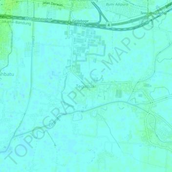Mapa topográfico Tegalluar, altitude, relevo