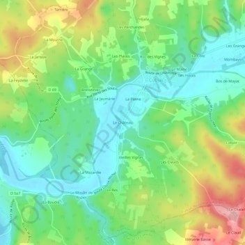 Mapa topográfico Le Château, altitude, relevo
