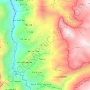 Mapa topográfico Puzhio, altitude, relevo