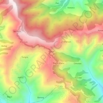 Mapa topográfico Purodi, altitude, relevo