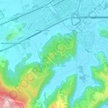 Mapa topográfico Valmarana, altitude, relevo