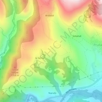 Mapa topográfico Jonquera, altitude, relevo