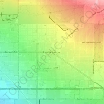 Mapa topográfico Apache Junction, altitude, relevo
