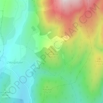 Mapa topográfico La Gardette, altitude, relevo