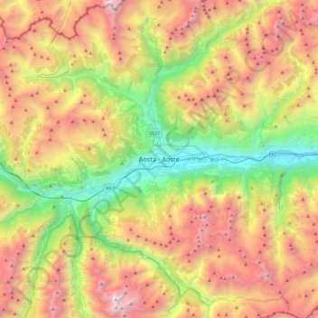 Mapa topográfico Aosta / Aoste, altitude, relevo