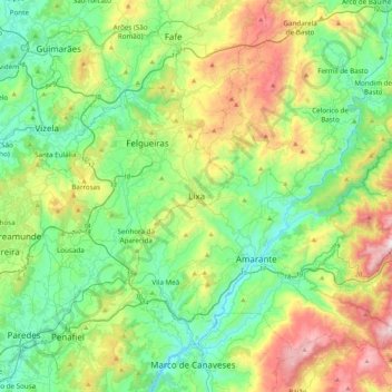 Mapa topográfico Lixa, altitude, relevo
