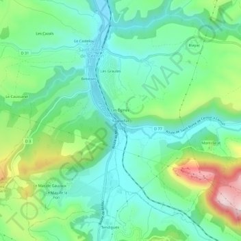 Mapa topográfico Raspaillac, altitude, relevo