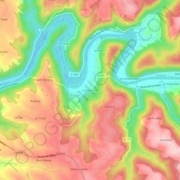 Mapa topográfico Le Fournials, altitude, relevo