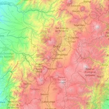 Mapa topográfico Turubamba, altitude, relevo