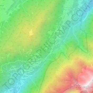 Mapa topográfico Casera, altitude, relevo