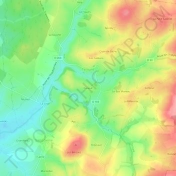 Mapa topográfico Coneuf, altitude, relevo